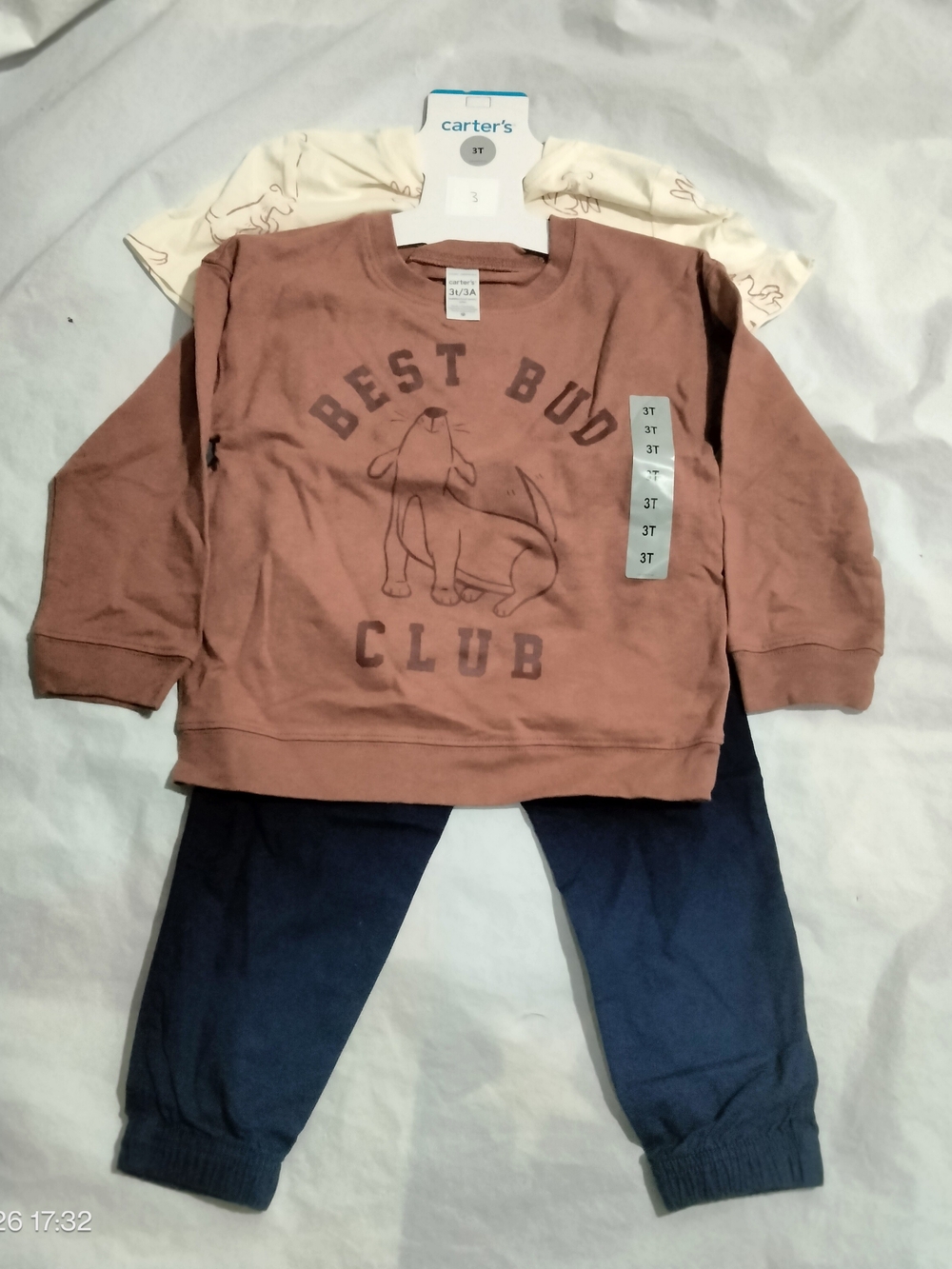 Carter's Toddler Boy 3 Piece Set Size 3T Best Bud Club Dog Sweatshirt Tee Pants